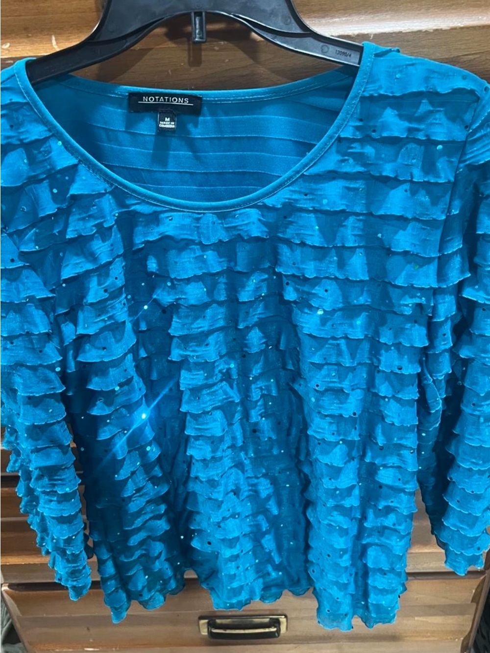 Notations Women's Teal Layered Ruffle Long Sleeve Top